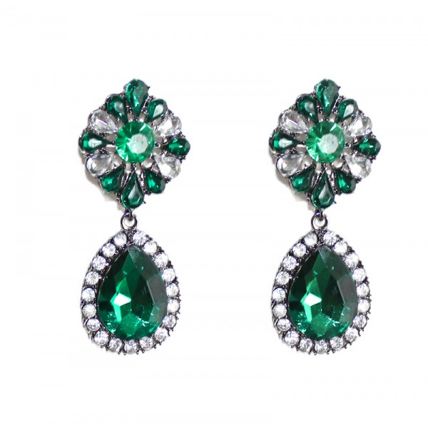 Myrcella Emerald Floral Crystal Drop Earrings